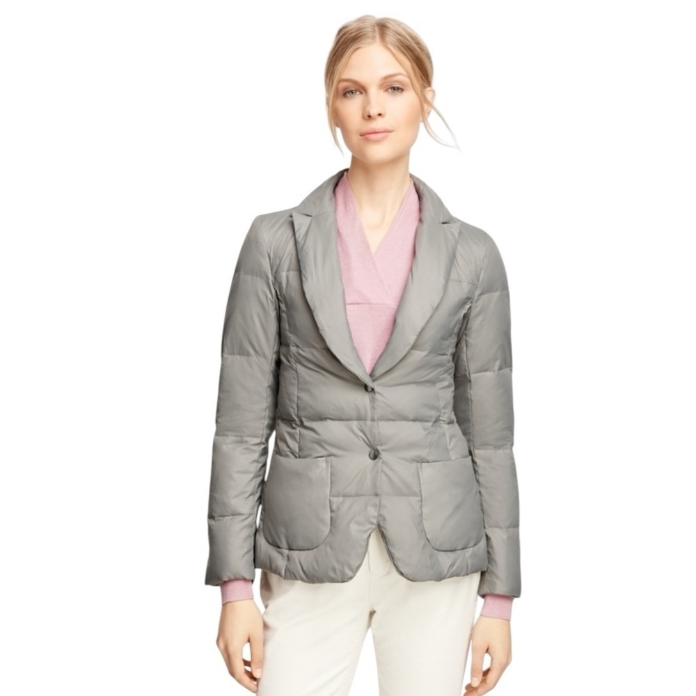 BROOKS BROTHERS Down Puffer Coat Jacket Blazer Gray Winter Size 4 Warm Work